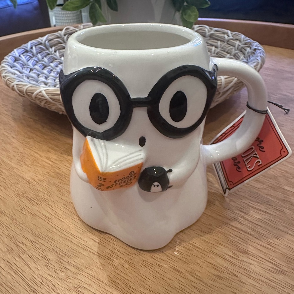 NEW Viral Sunday Morning Halloween Ghost Reading Book Mug NWT